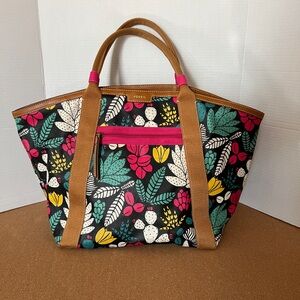 Fossil Colorful Floral Tote with Tan Accents